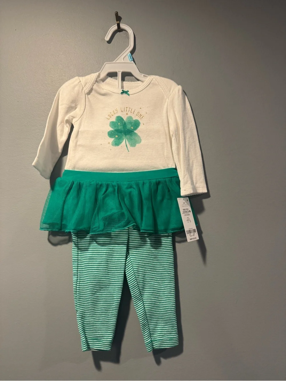 *White & Green Baby Tutu Top and Leggings Set
